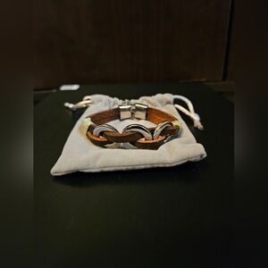 Braided Leather and Silver Link Bracelet - Brown